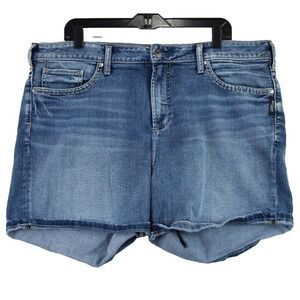 Silver Jeans Co Avery Short Women's Blue Denim Distressed Raw Hem Size 20